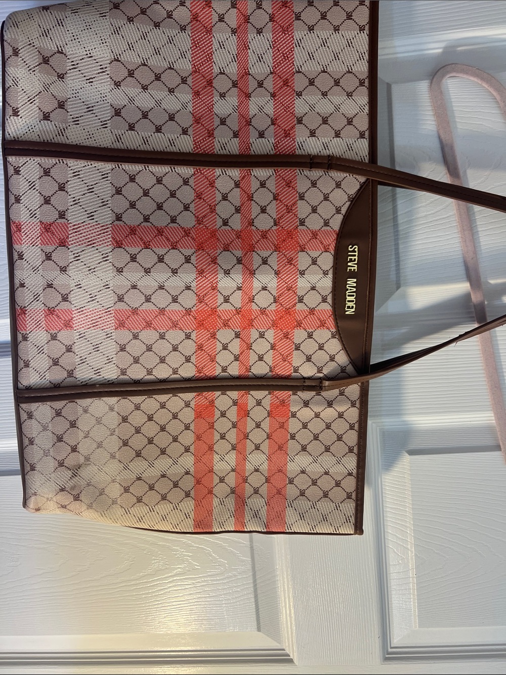 Steve Madden Beige Plaid Tote with matching crossbody bag